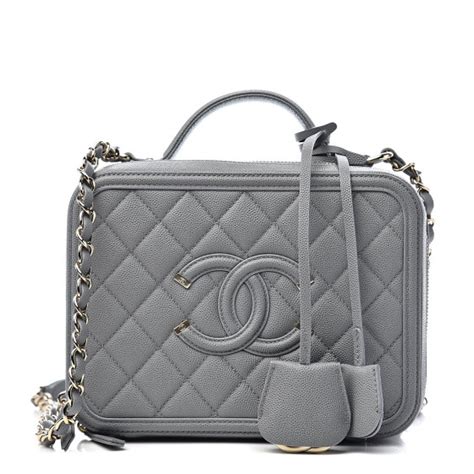 Chanel Grey Quilted Caviar Medium CC Filigree Vanity Case 